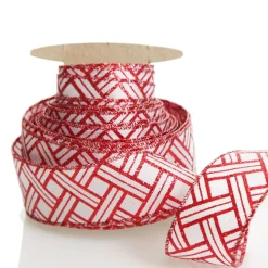 Red and White Glitter Basket Weave Pattern Wired Ribbon - 3.75cm Red And White Glitter Basket Weave Pattern Wired Ribbon - 3.75Cm Online