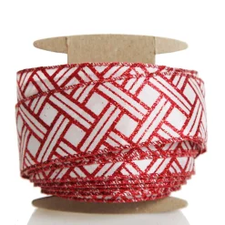 Red and White Glitter Basket Weave Pattern Wired Ribbon - 3.75cm Red And White Glitter Basket Weave Pattern Wired Ribbon - 3.75Cm Online
