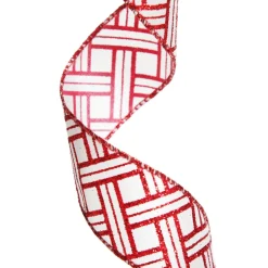 Red and White Glitter Basket Weave Pattern Wired Ribbon - 3.75cm Red And White Glitter Basket Weave Pattern Wired Ribbon - 3.75Cm Online