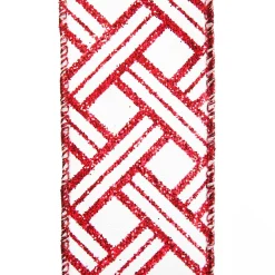 Red and White Glitter Basket Weave Pattern Wired Ribbon - 3.75cm Red And White Glitter Basket Weave Pattern Wired Ribbon - 3.75Cm Online