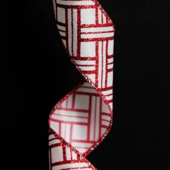 Red and White Glitter Basket Weave Pattern Wired Ribbon - 3.75cm Red And White Glitter Basket Weave Pattern Wired Ribbon - 3.75Cm Online