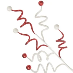 Red and White Glitter Curly Christmas Pick Fashion