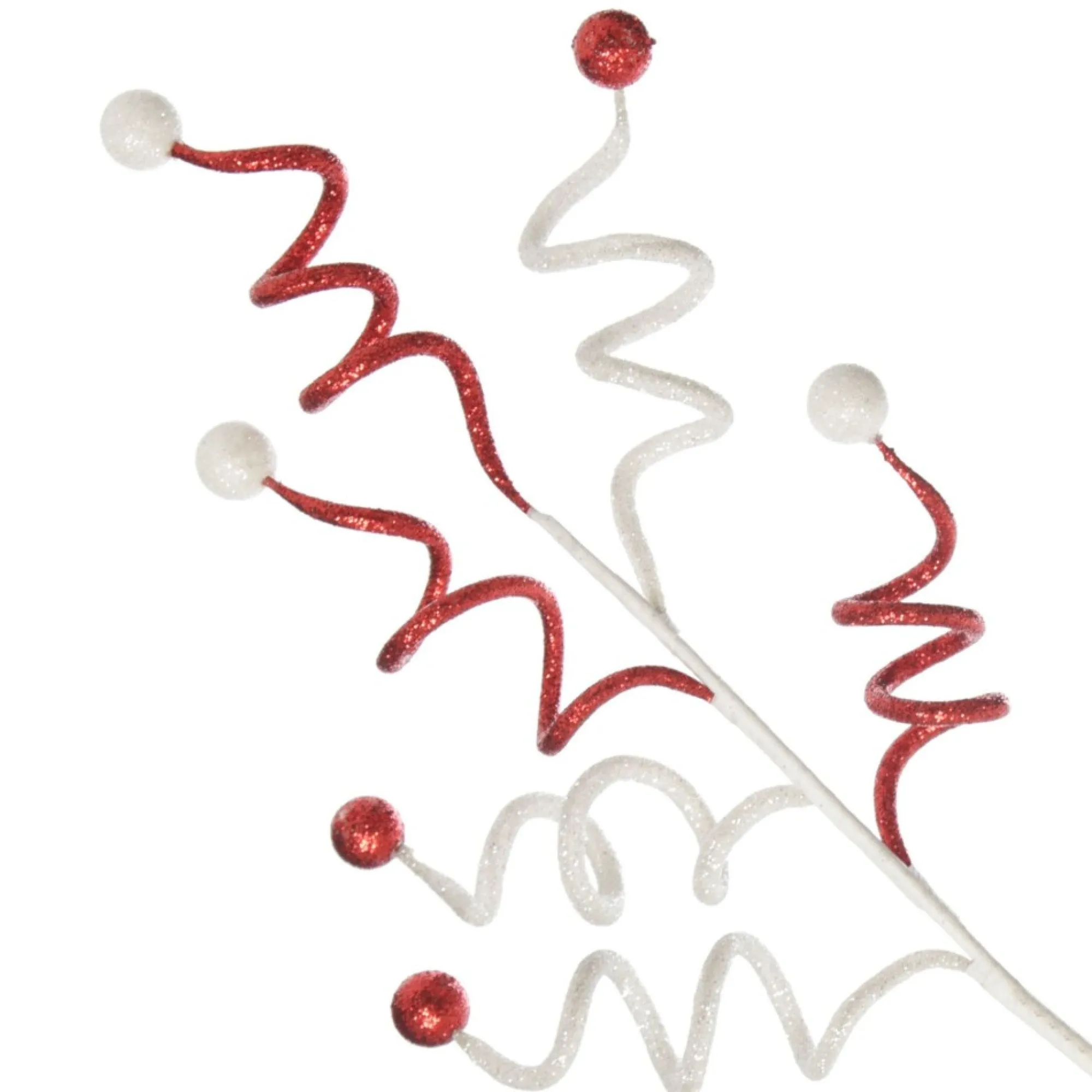 Red and White Glitter Curly Christmas Pick Fashion