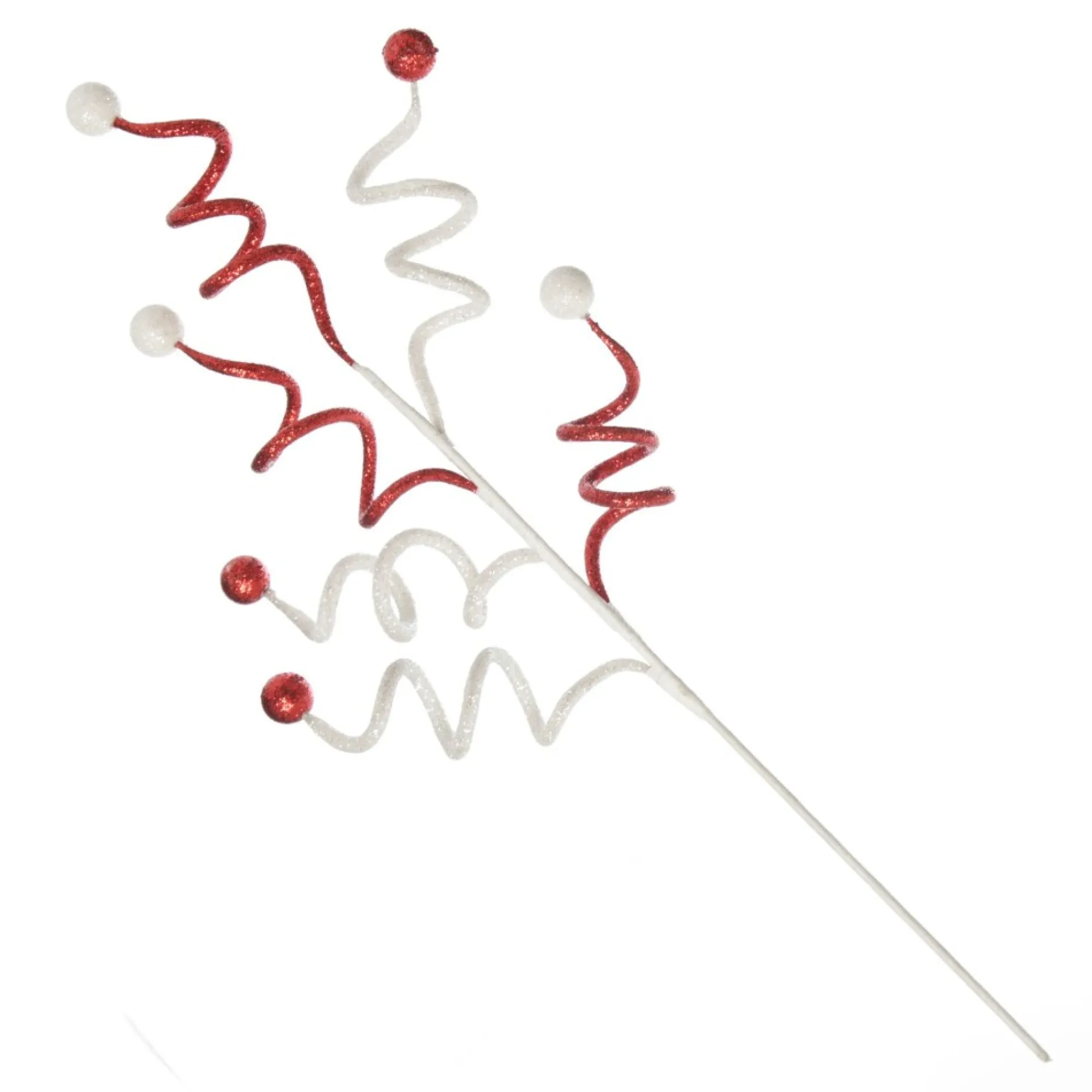 Red and White Glitter Curly Christmas Pick Fashion
