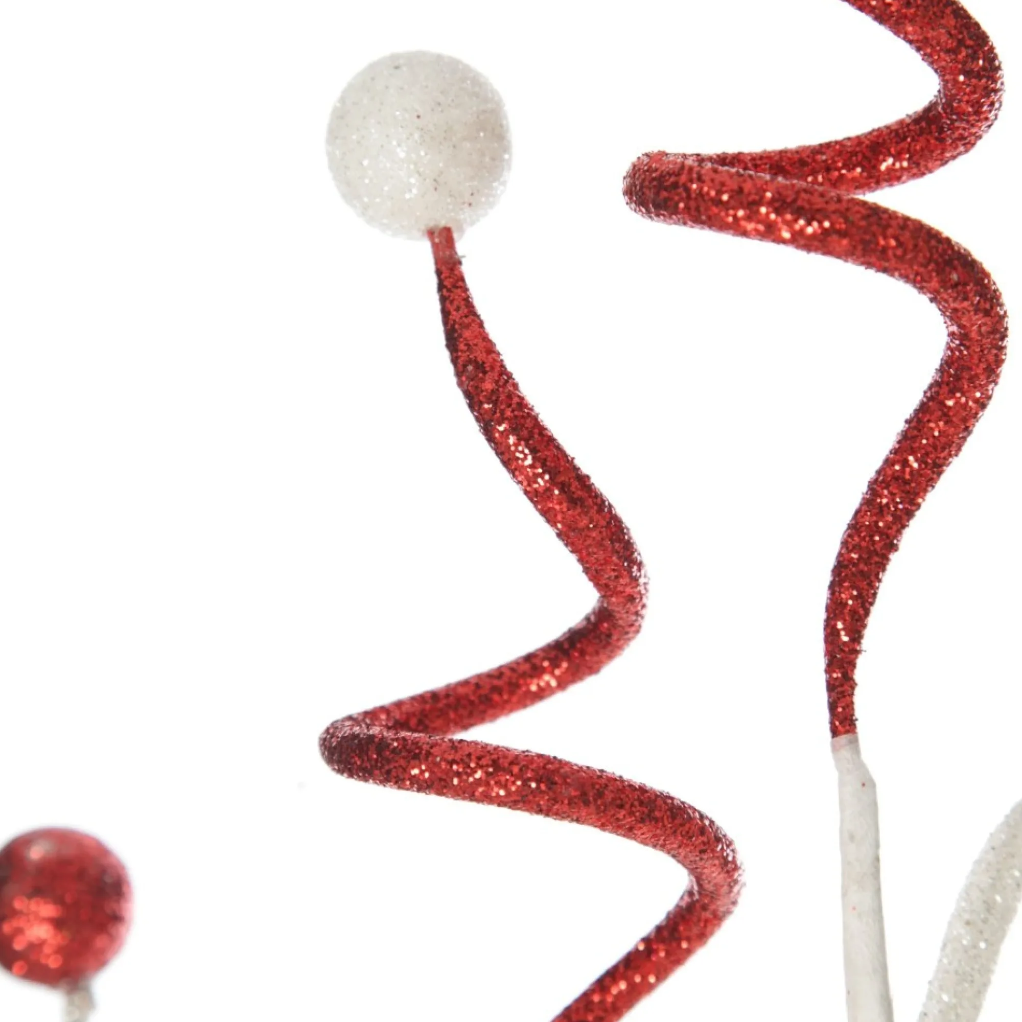 Red and White Glitter Curly Christmas Pick Fashion