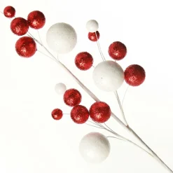 Red and White Glitter Multi-Size Ball Christmas Pick Cheap