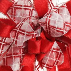 Red and White Glitter Plaid Deluxe Tree Topper Bow with Streamers New