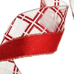 Red and White Glitter Plaid Deluxe Tree Topper Bow with Streamers New