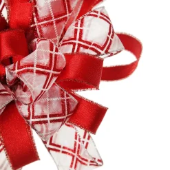 Red and White Glitter Plaid Deluxe Tree Topper Bow with Streamers New