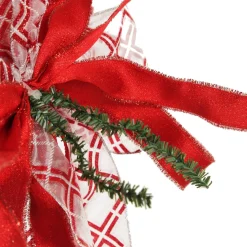 Red and White Glitter Plaid Deluxe Tree Topper Bow with Streamers New