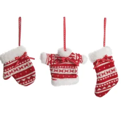 Red and White Knitted Christmas Tree Decorations - Set of 3 Outlet