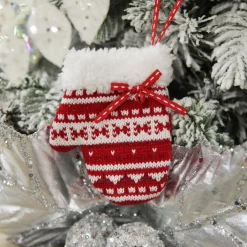 Red and White Knitted Christmas Tree Decorations - Set of 3 Outlet