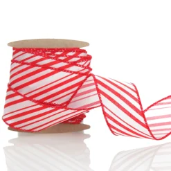 Red and White Peppermint Striped Wired Ribbon Discount