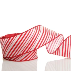 Red and White Peppermint Striped Wired Ribbon Discount