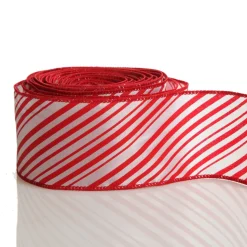 Red and White Peppermint Striped Wired Ribbon Discount