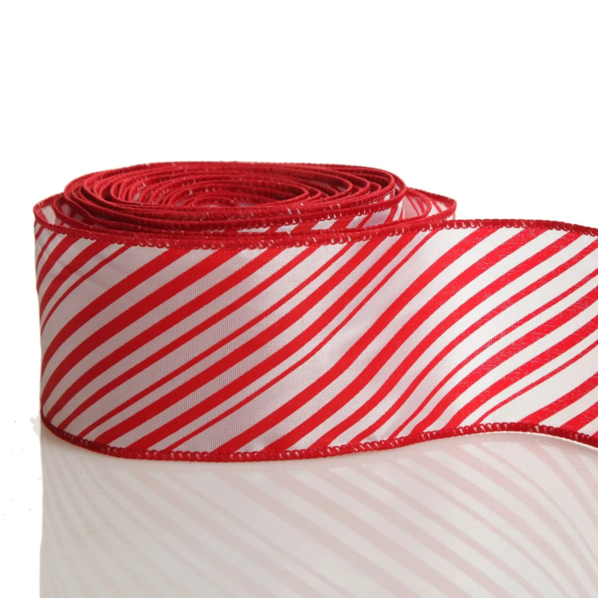 Red and White Peppermint Striped Wired Ribbon Discount