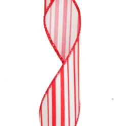 Red and White Peppermint Striped Wired Ribbon Discount