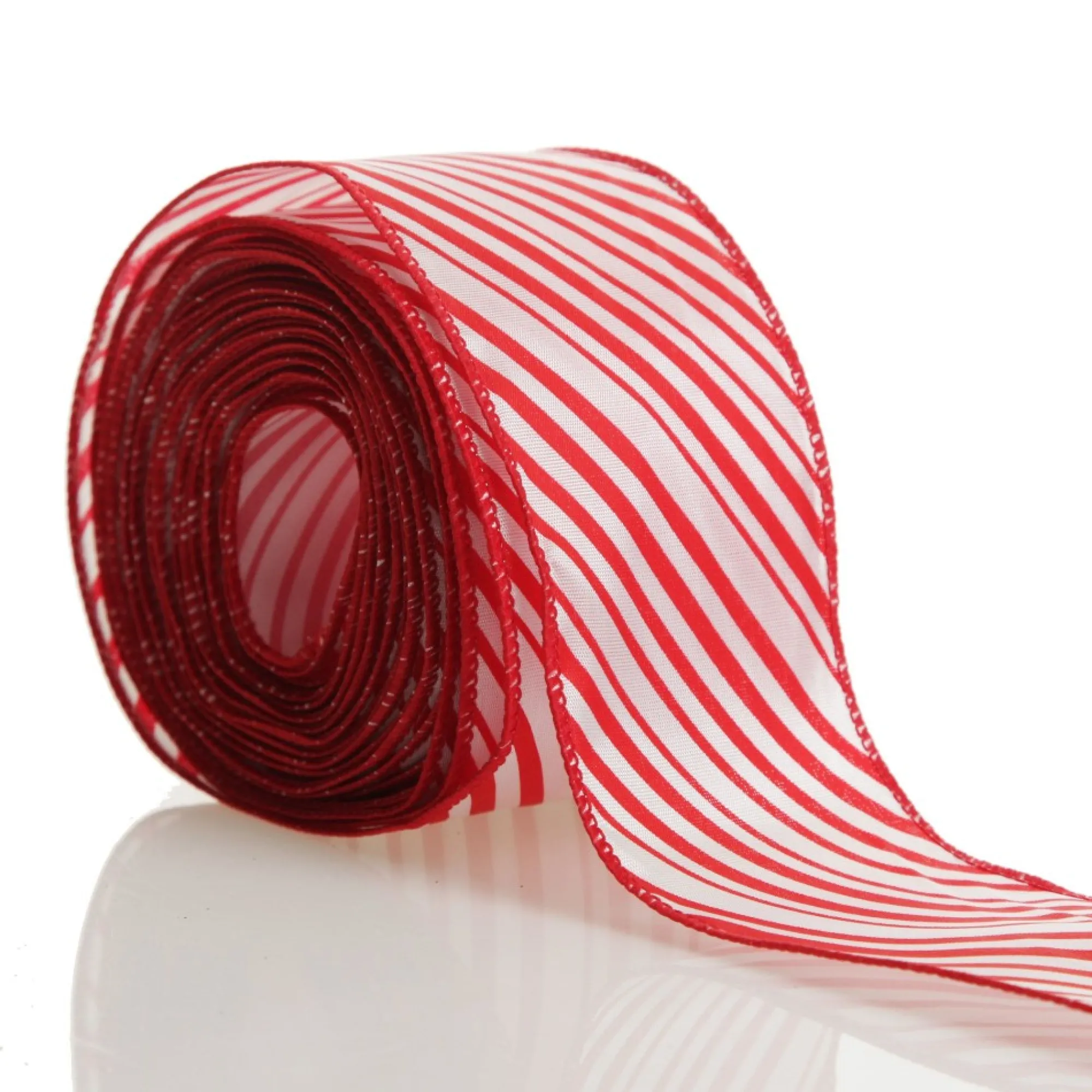 Red and White Peppermint Striped Wired Ribbon Discount