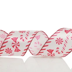 Red and White Peppermint Candy Printed Wired Christmas Ribbon Flash Sale