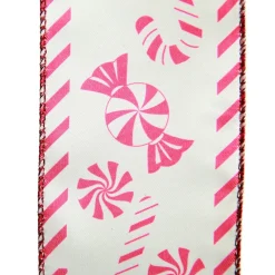 Red and White Peppermint Candy Printed Wired Christmas Ribbon Flash Sale