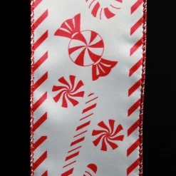 Red and White Peppermint Candy Printed Wired Christmas Ribbon Flash Sale