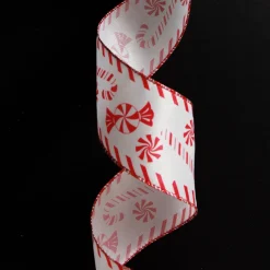 Red and White Peppermint Candy Printed Wired Christmas Ribbon Flash Sale