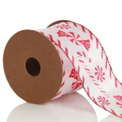 Red and White Peppermint Candy Printed Wired Christmas Ribbon Flash Sale
