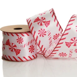 Red and White Peppermint Candy Printed Wired Christmas Ribbon Flash Sale