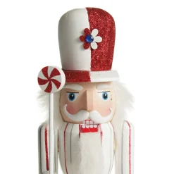 Red and White Stripe Jacket Peppermint Candy Wooden Nutcracker Extra Large New