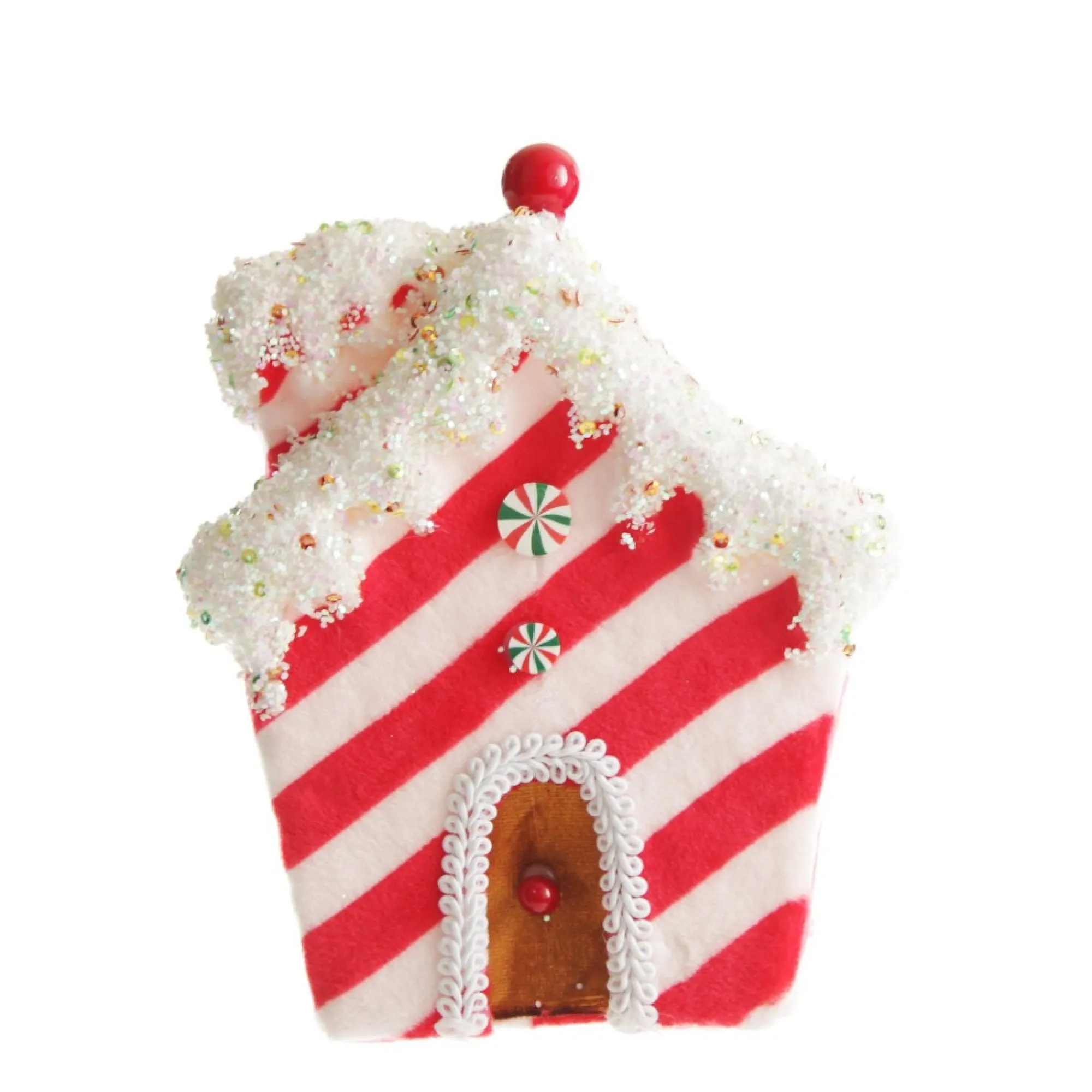 Red and White Striped Velvet Christmas House Tree Decoration Shop