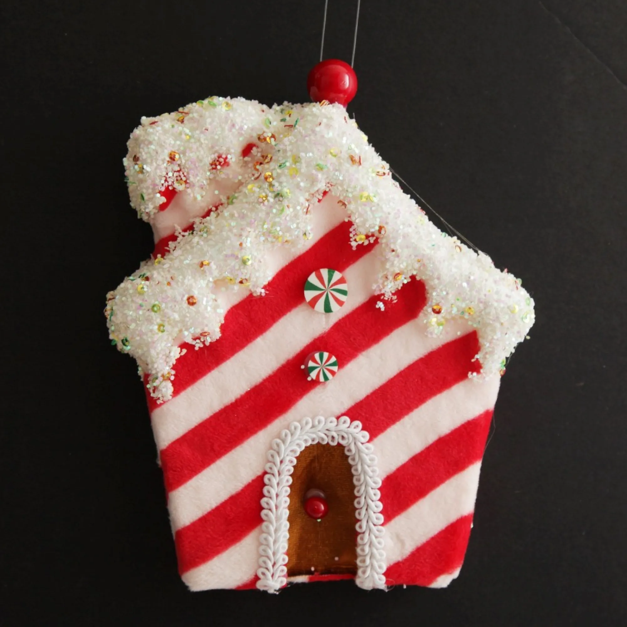 Red and White Striped Velvet Christmas House Tree Decoration Shop