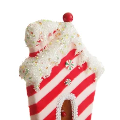 Red and White Striped Velvet Christmas House Tree Decoration Shop