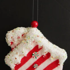 Red and White Striped Velvet Christmas House Tree Decoration Shop