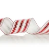 Red and White Striped Wired Christmas Ribbon Shop
