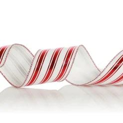Red and White Striped Wired Christmas Ribbon Shop