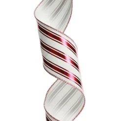 Red and White Striped Wired Christmas Ribbon Shop