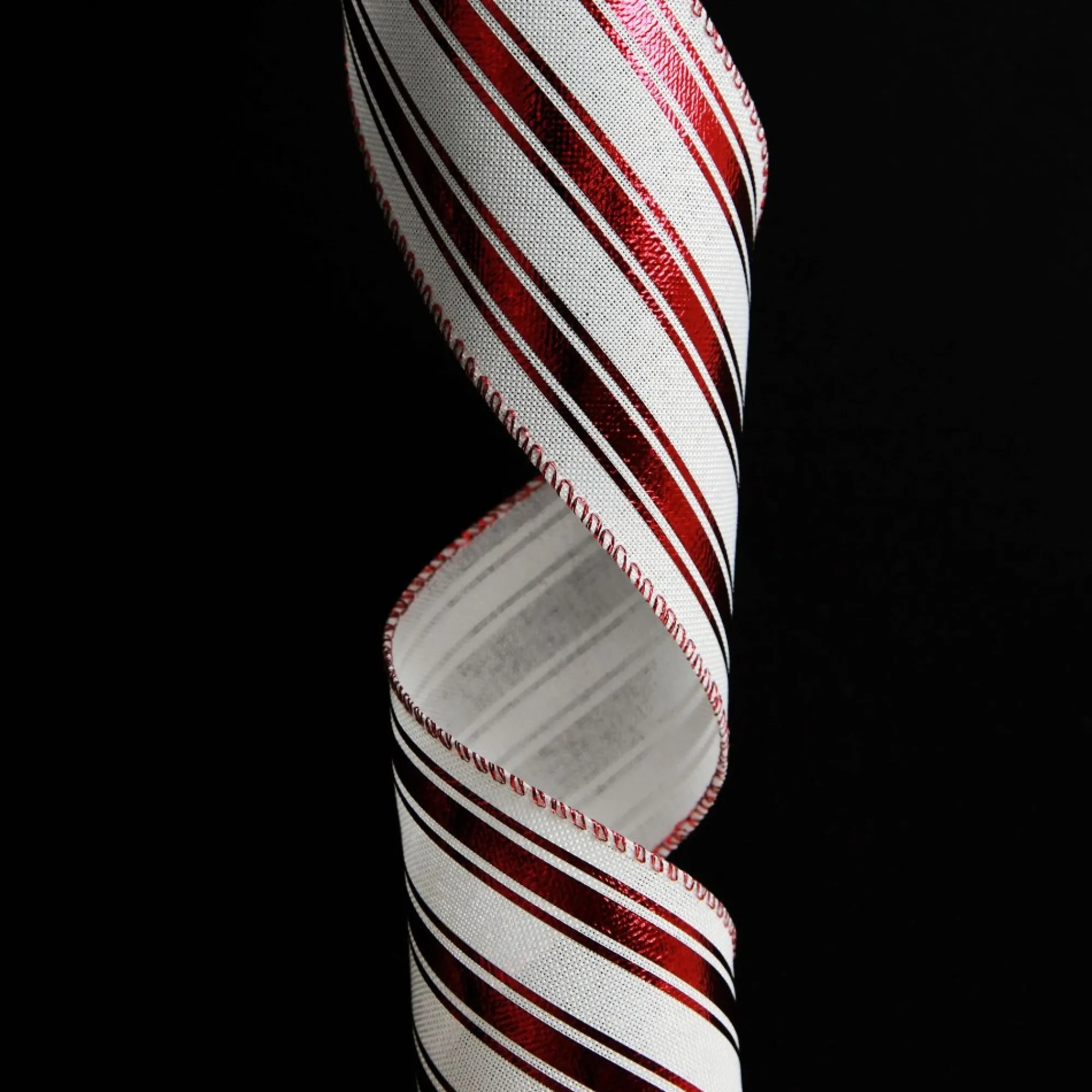 Red and White Striped Wired Christmas Ribbon Shop