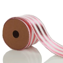 Red and White Striped Wired Christmas Ribbon Shop