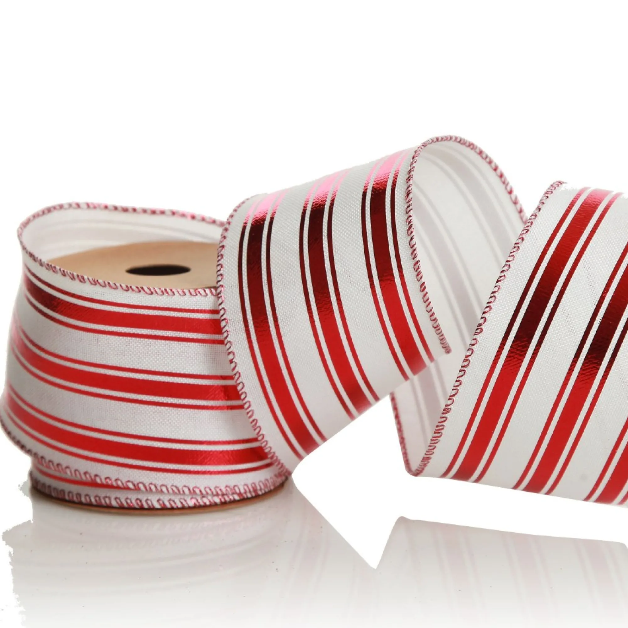 Red and White Striped Wired Christmas Ribbon Shop