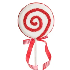 Red and White Velvet Swirl Lollipop Pick with Braided Trim Shop