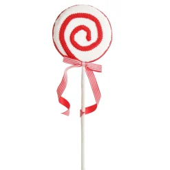 Red and White Velvet Swirl Lollipop Pick with Braided Trim Shop