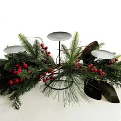 Red Berry Mixed Leaf Christmas Table Centrepiece Candle Holder Outlet