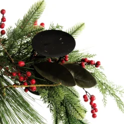 Red Berry Mixed Leaf Christmas Table Centrepiece Candle Holder Outlet