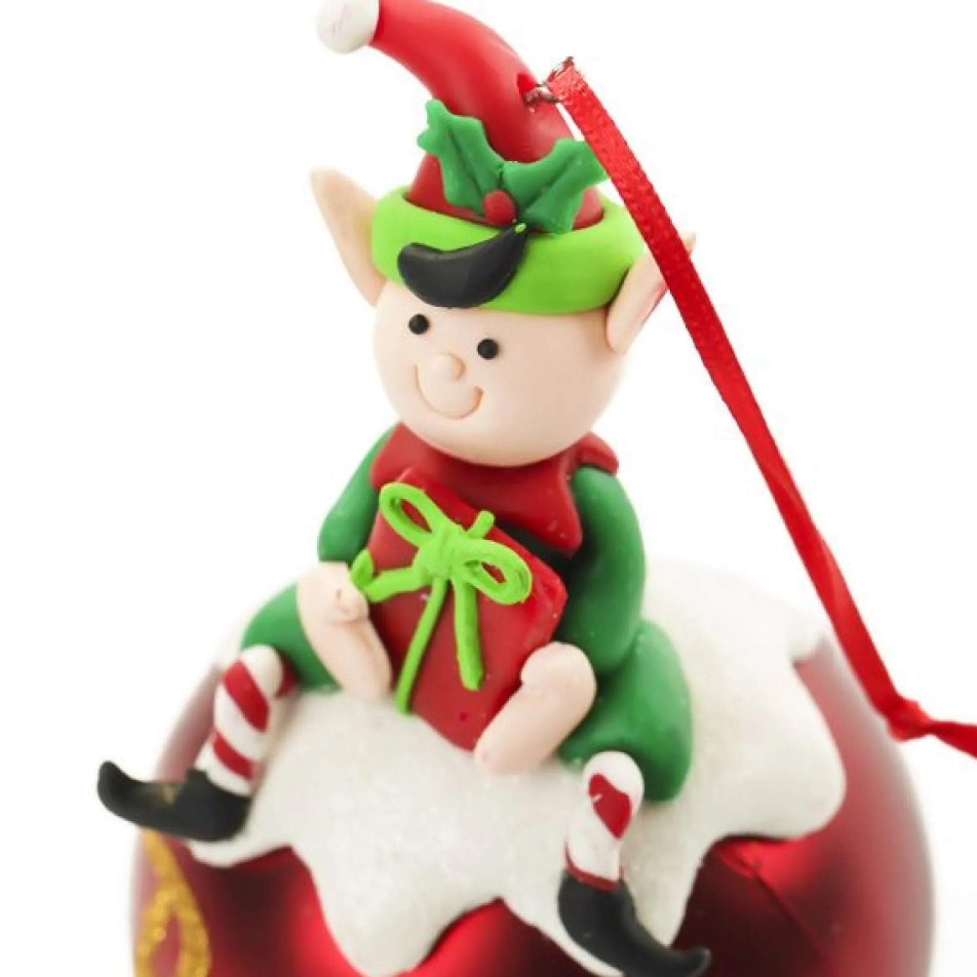 Red Boy Elf Christmas Character Bauble Outlet