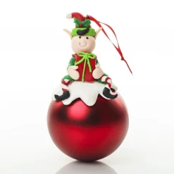 Red Boy Elf Christmas Character Bauble Outlet