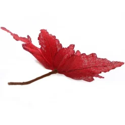 Red Burlap Flower Pick Red Glitter Trim Hot