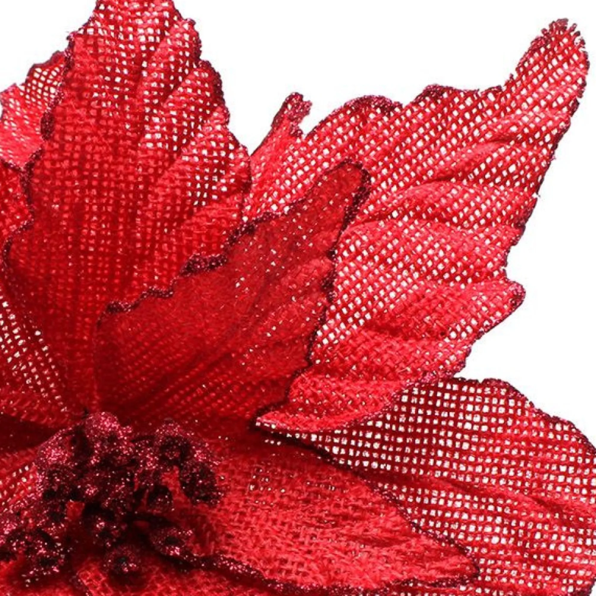 Red Burlap Flower Pick Red Glitter Trim Hot
