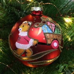 Red Christmas Bear with Cart Bauble New