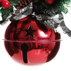 Red Christmas Bell Door Hanger with Black Buffalo Check Bow New