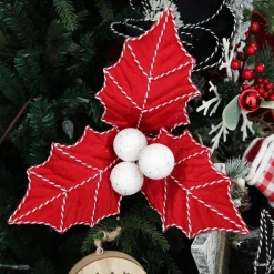Red Christmas Holly Leaf Clip with Twine Trim Online